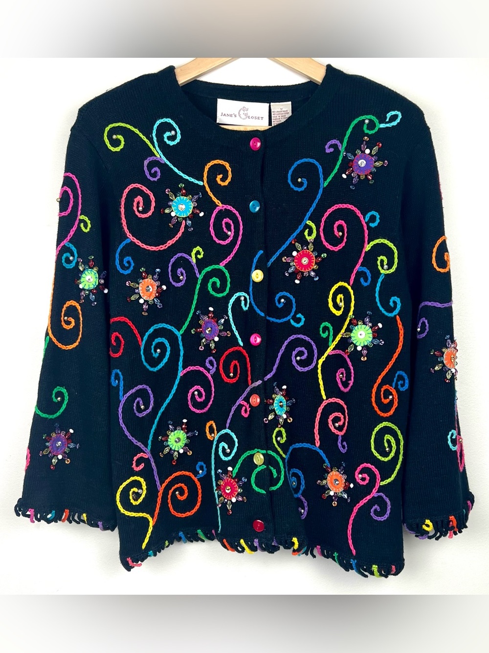 Vintage 90’s Jane’s Closet Embroidered Beaded Swirl Cardigan